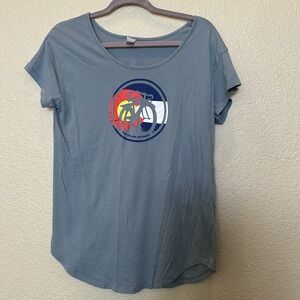 New Belgium Brewing Womens Large Tshirt Fat Tire Logo Fort Collins Colorado Blue